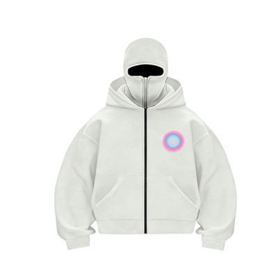 Minimalist White Hoodie with Pink & Blue Gradient Circle Print