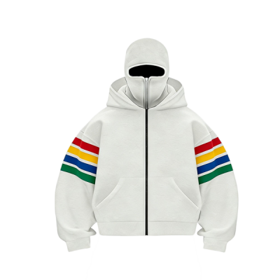 White Hoodie with Rainbow Striped Sleeve Print